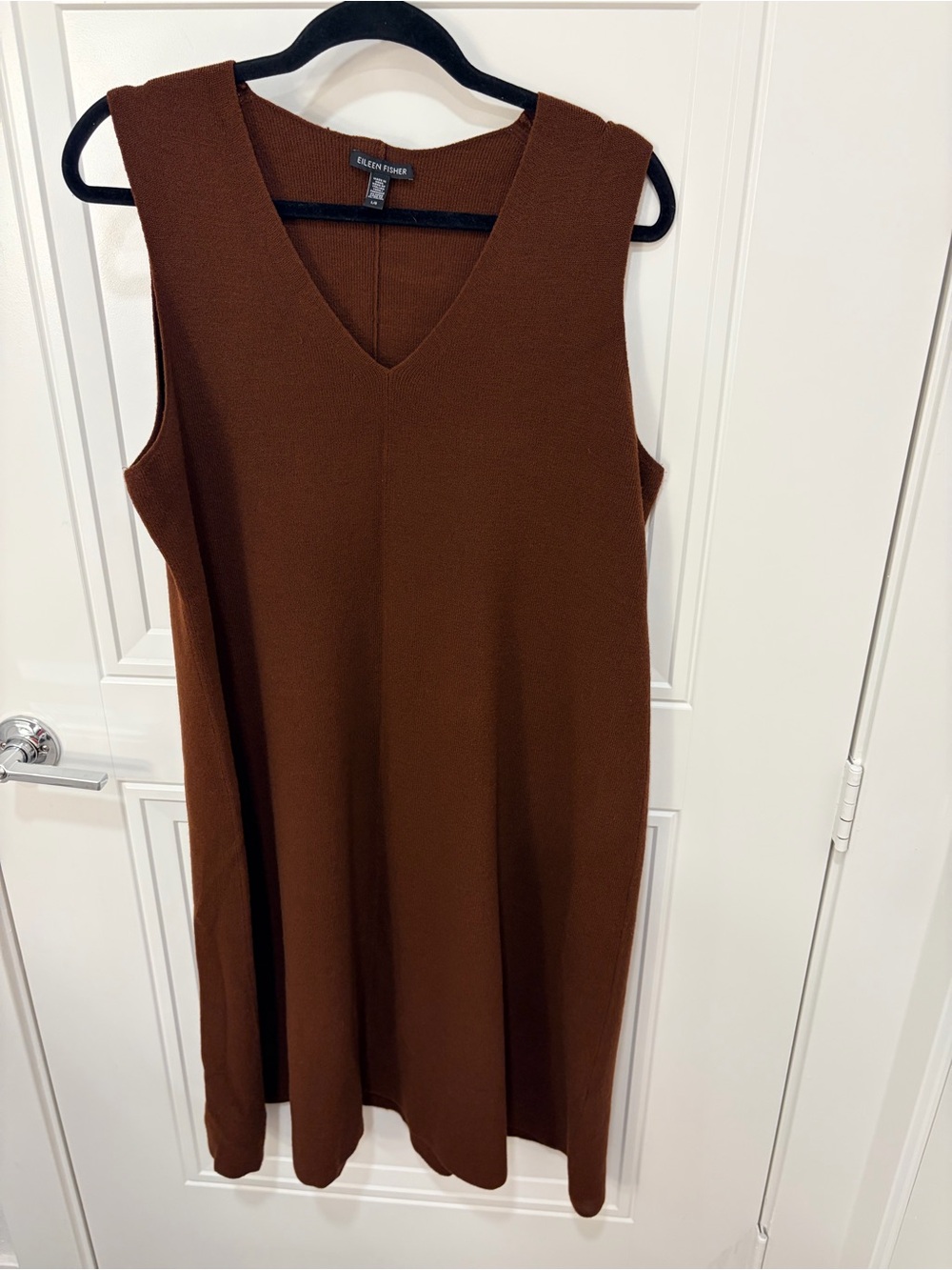 Eileen Fisher Luxe Merino Wool Stretch V-Neck Dress Brownstone L / Large